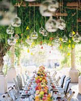 Outdoor Wedding Lighting Ideas From Real Celebrations Martha Wedding Chandeliers Round Bulbs Over Reception Table