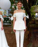 63 Chic Wedding Suits For Brides Martha Weddings Lela Rose Wedding Dress Bridal Market Fall 2018 Off The Shoulder Separates Pants
