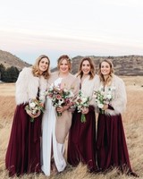 22 Winter Wedding Color Palettes That Aren T Just Red And Green Bridesmaids In Field