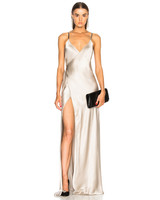 silver silk long dress