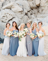 blue and gray bridesmaid dresses