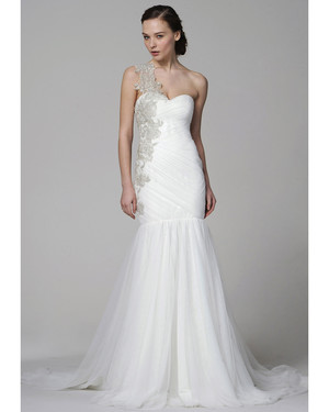 Real Brides Wearing Long Sleeved Wedding Dresses Martha One Shoulder Wedding Dresses Spring 2017 Bridal Fashion Week