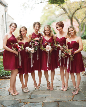 burgundy and grey bridesmaid dresses