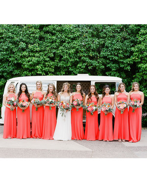 dark coral bridesmaid dresses