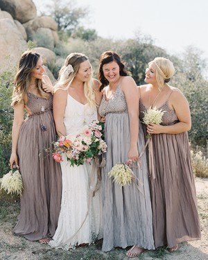 28 Mismatched Bridesmaids Dresses From Real Weddings Best Mix And Spaghetti Strap Bridesmaid Dresses