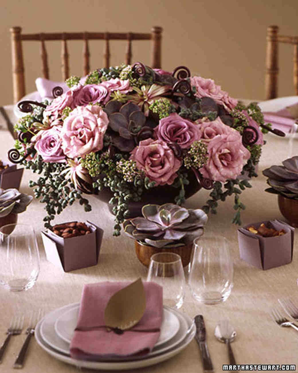 Purple And Blue Wedding Centerpieces Martha Weddings Rose Centerpiece Table Arrangements For Your Wedding In Purple