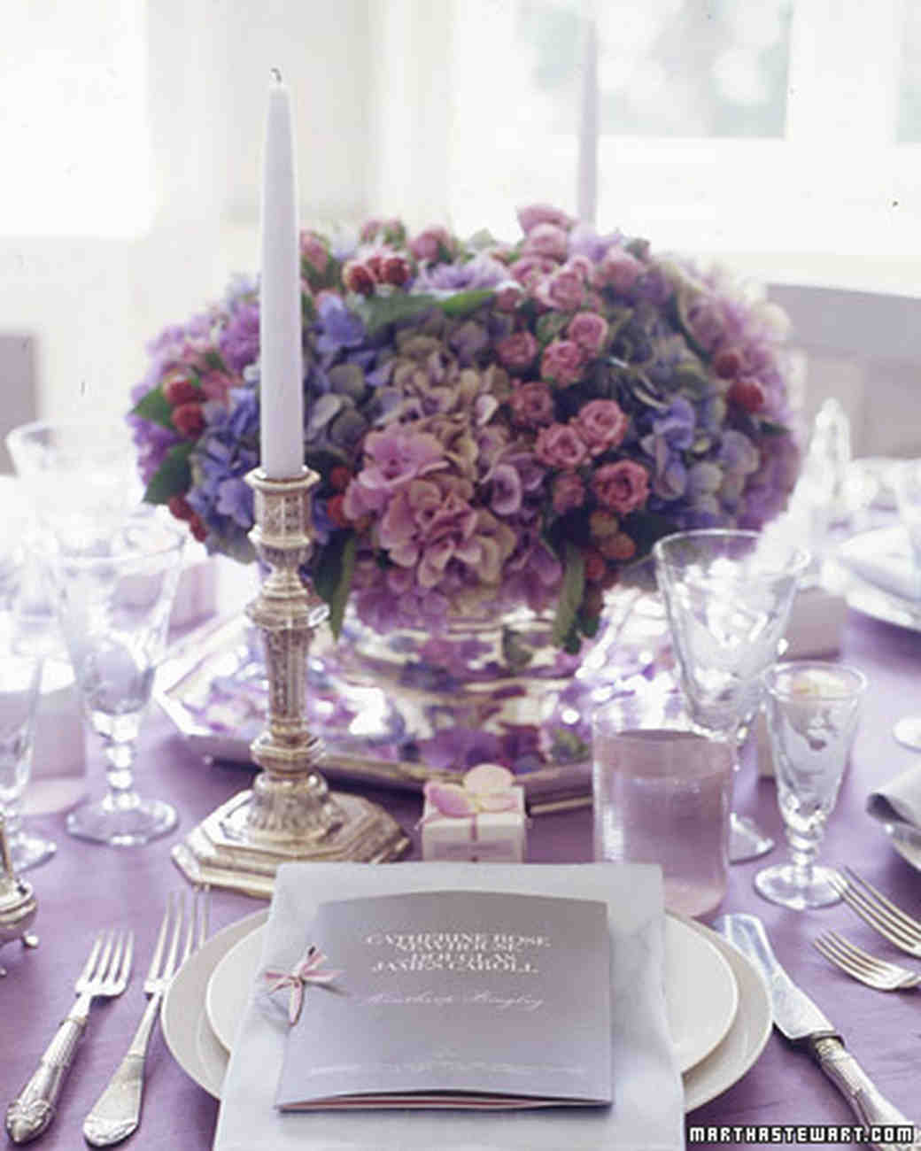 Purple And Blue Wedding Centerpieces Martha Weddings Hydrangea Centerpiece