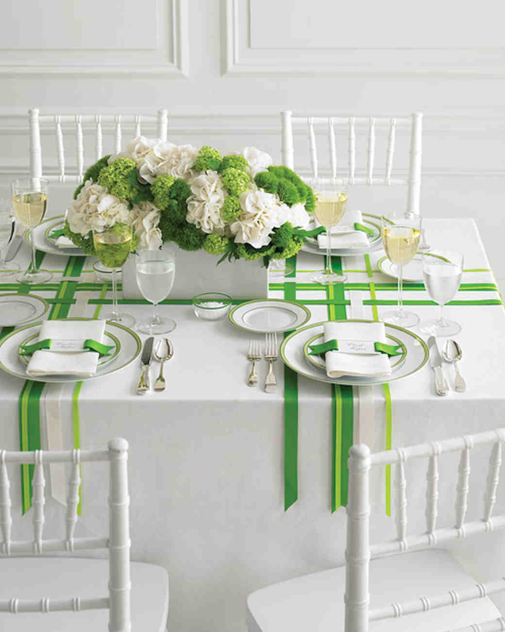Design Green Decoration wedding colors green and white martha stewart weddings ribbon weave tabletop