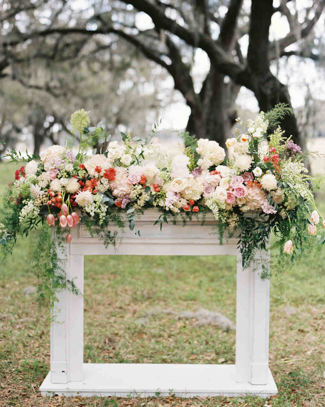 Trending Now Mantel And Fireplace Ceremony Backdrops Martha Mantel With Flowers