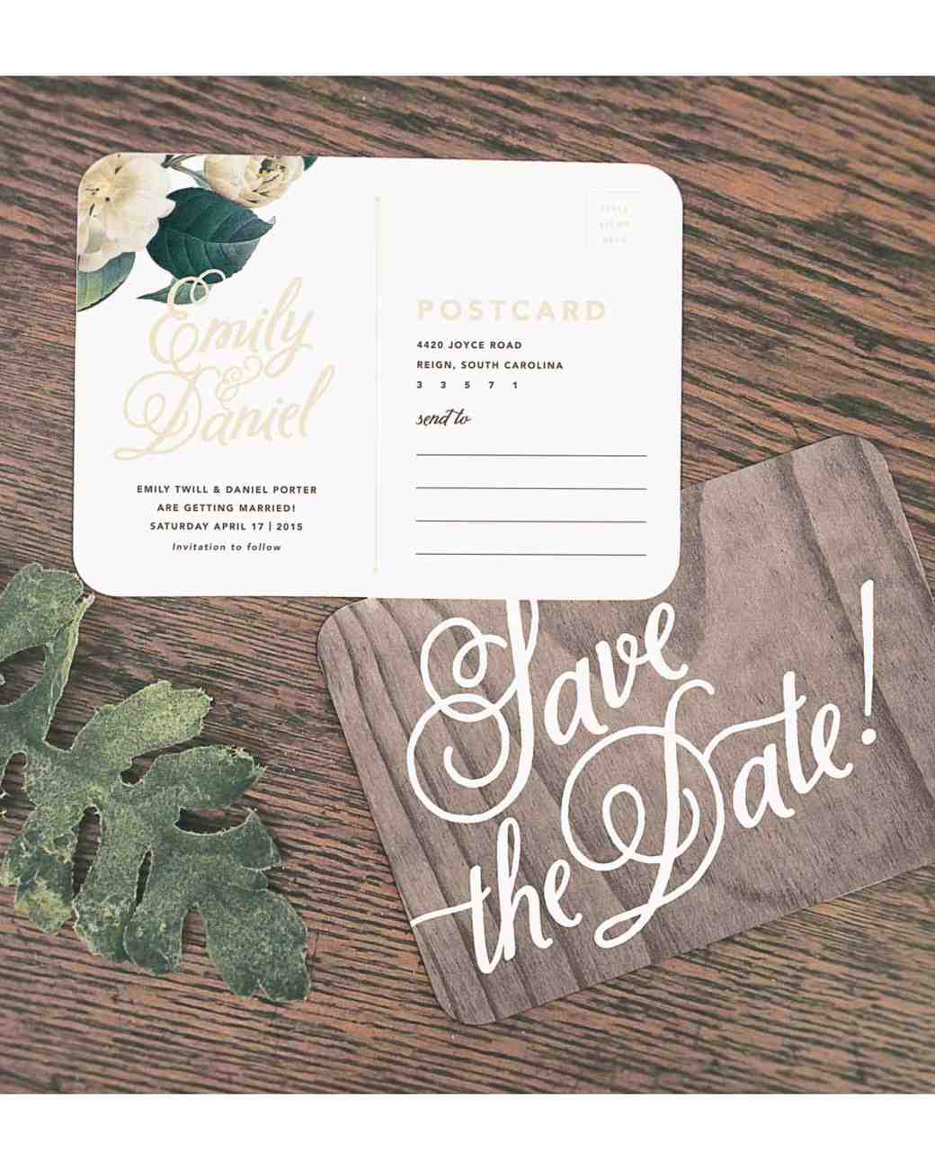 rustic save the dates postcards