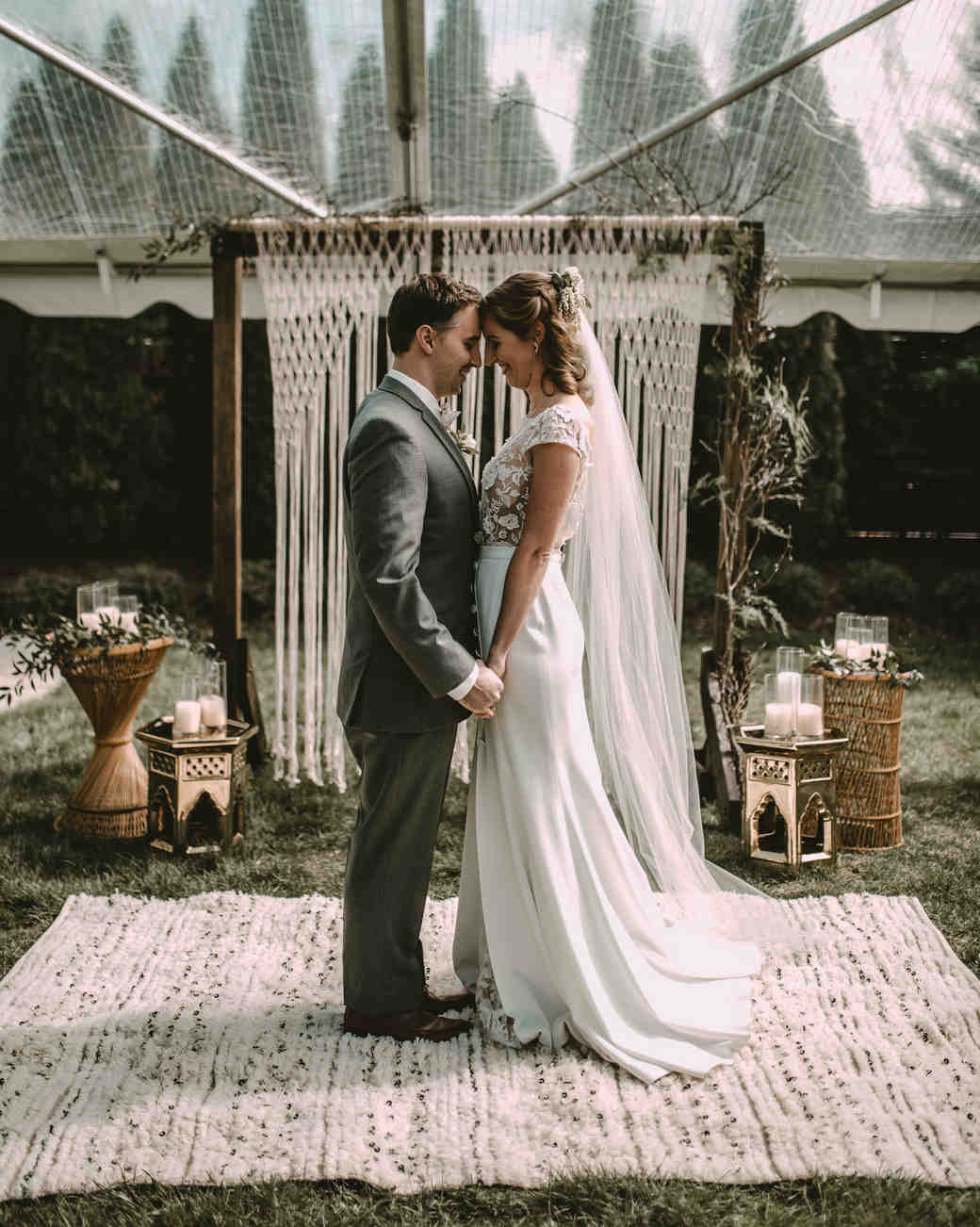 A Bohemian Wedding Trend We're Loving Ceremony Aisles with Rugs