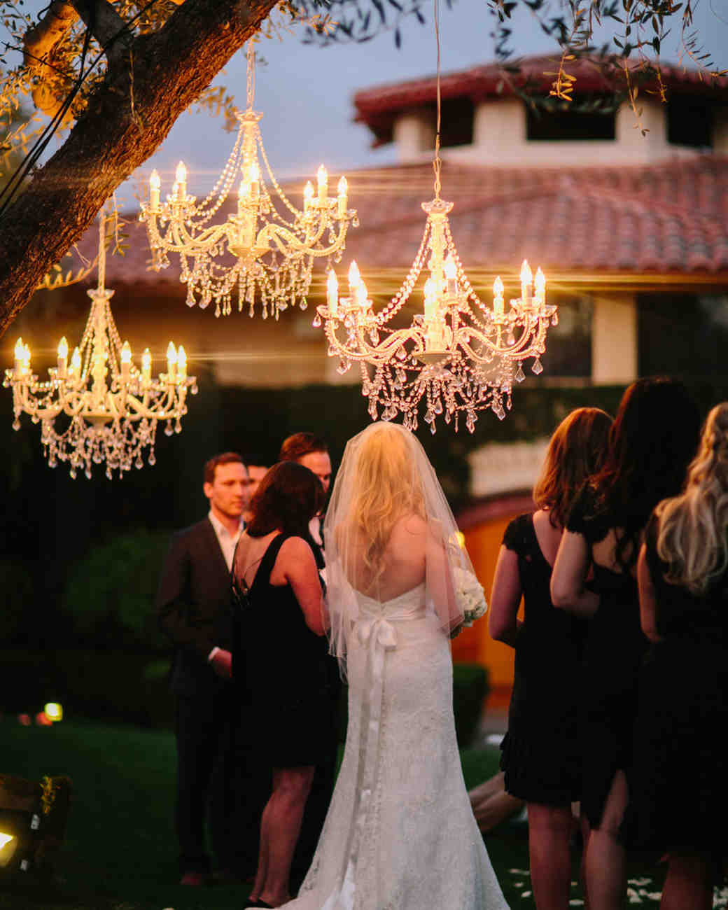 Outdoor Wedding Lighting Ideas From Real Celebrations Martha Wedding Chandeliers