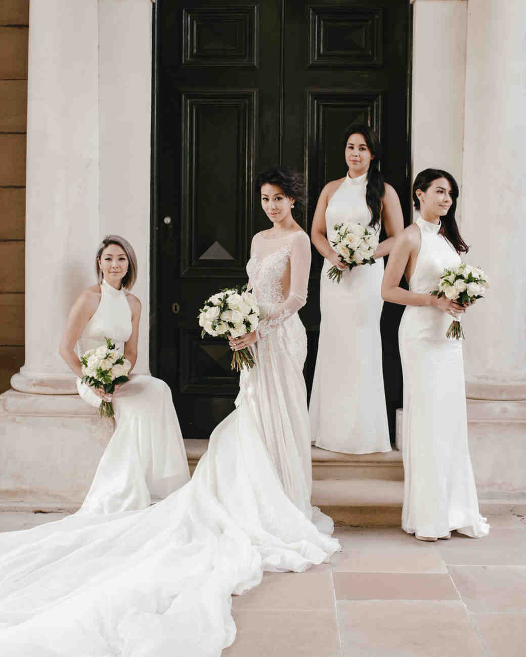 26 Chic Bridal Parties Wearing All White Dresses Martha White Bridesmaid Dresses Lara Hotz