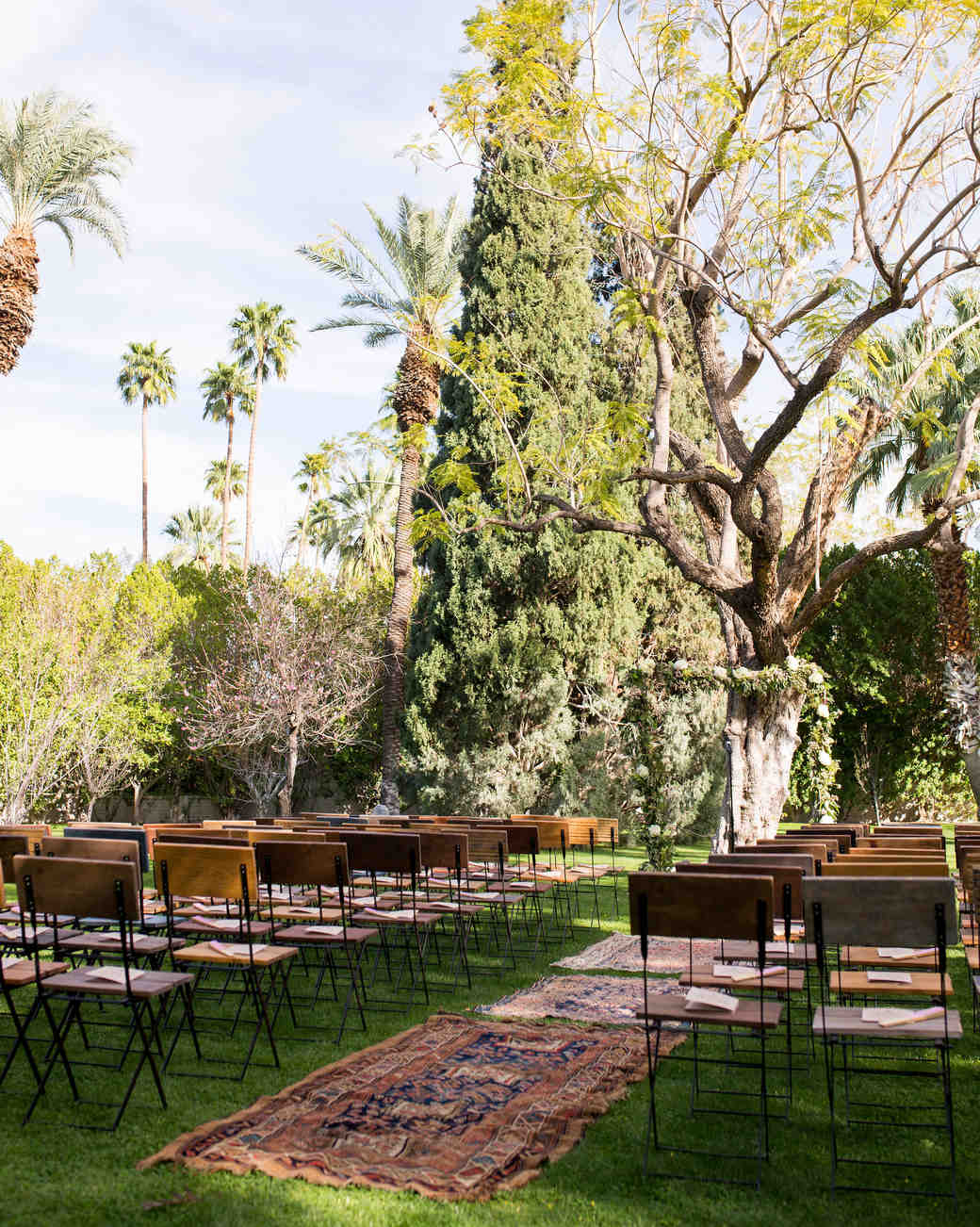 A Bohemian Wedding Trend We're Loving Ceremony Aisles with Rugs
