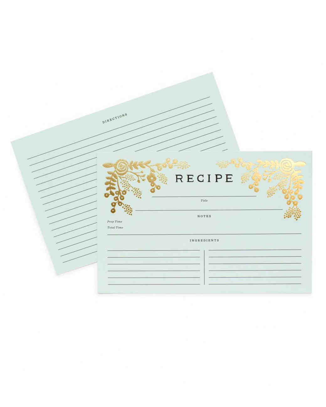 10 Recipe Cards That Are Pretty Enough To Become Bridal Shower Garden Delight Golden Recipe Cards