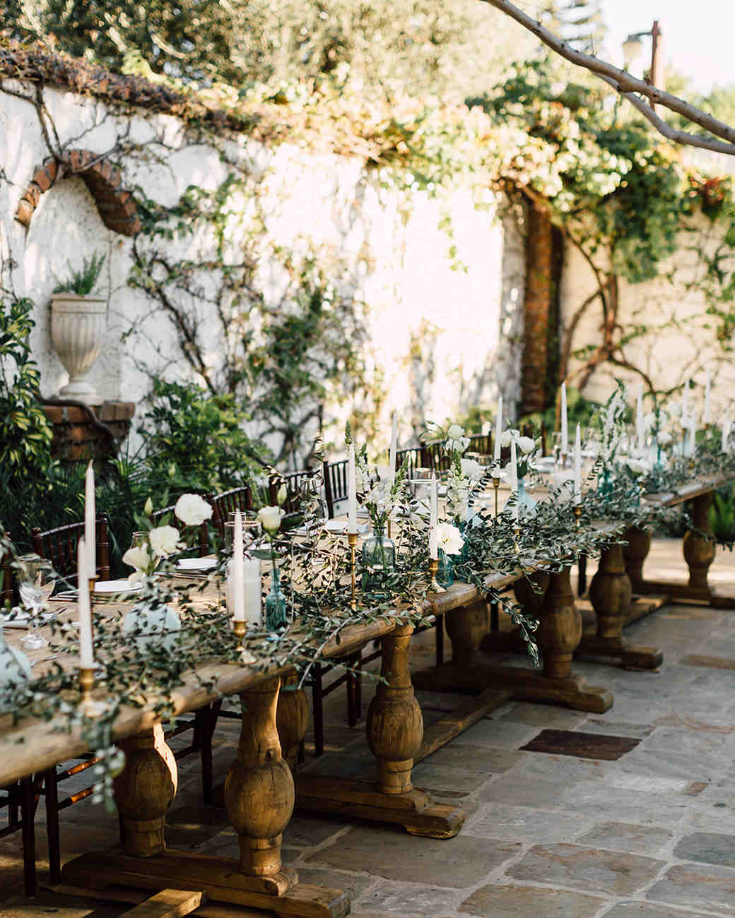 Rustic Wedding Centerpieces Greenery Candle Wooden Table