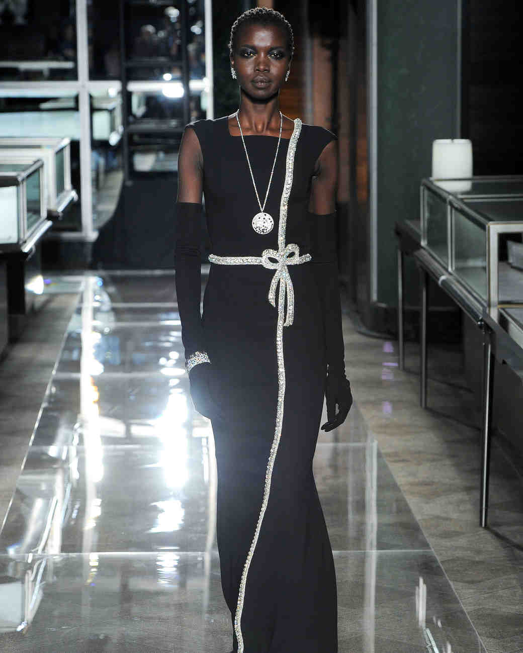 reem acra spring 2018 black wedding dress with cap sleeves