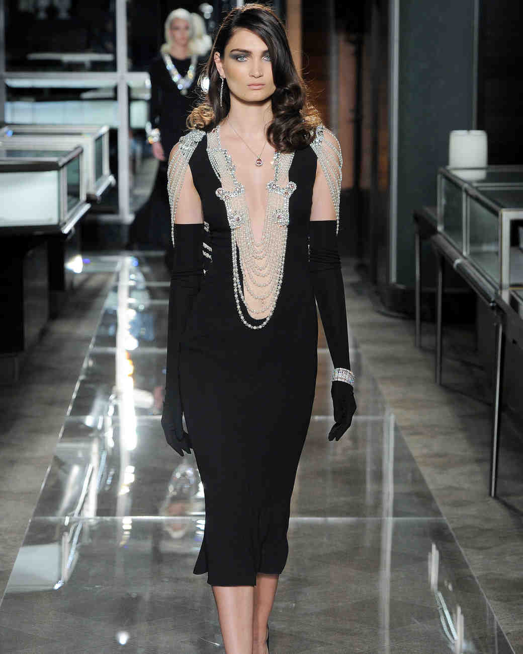 reem acra spring 2018 black wedding dress with knee-length hem and beading