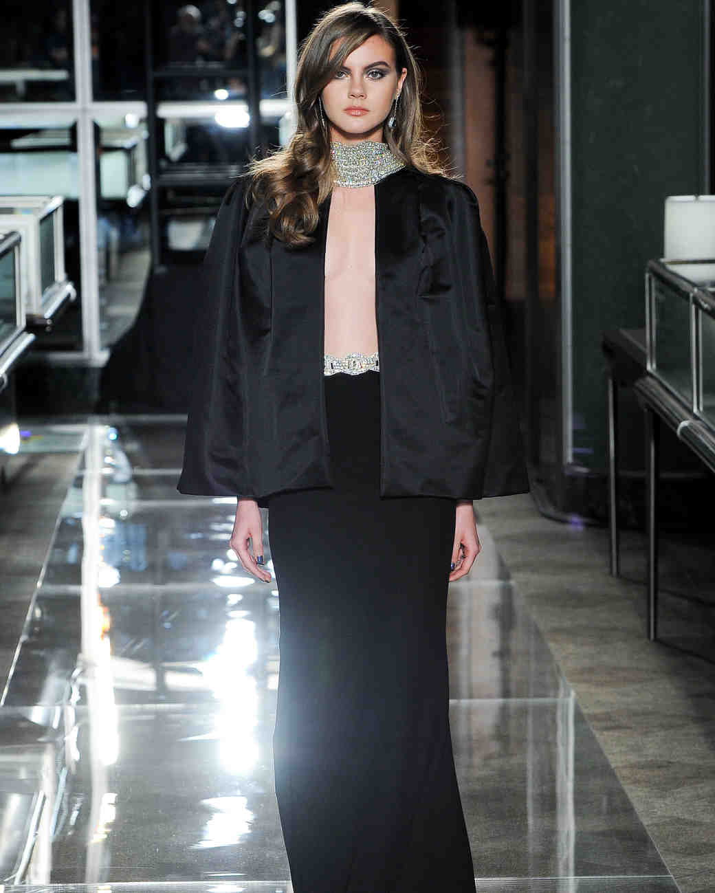 reem acra spring 2018 black wedding dress with satin jacket