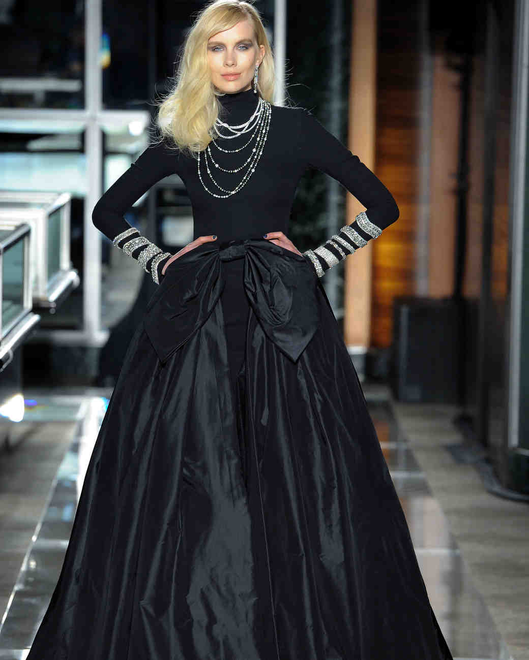 reem acra spring 2018 black wedding dress with ball gown skirt and turtleneck