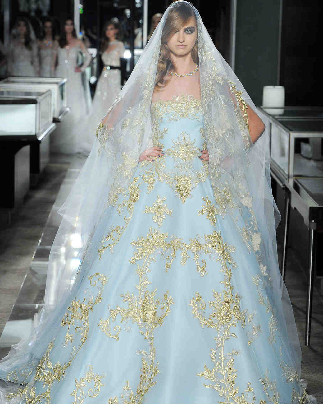 reem acra spring 2018 wedding dress collection blue ball gown