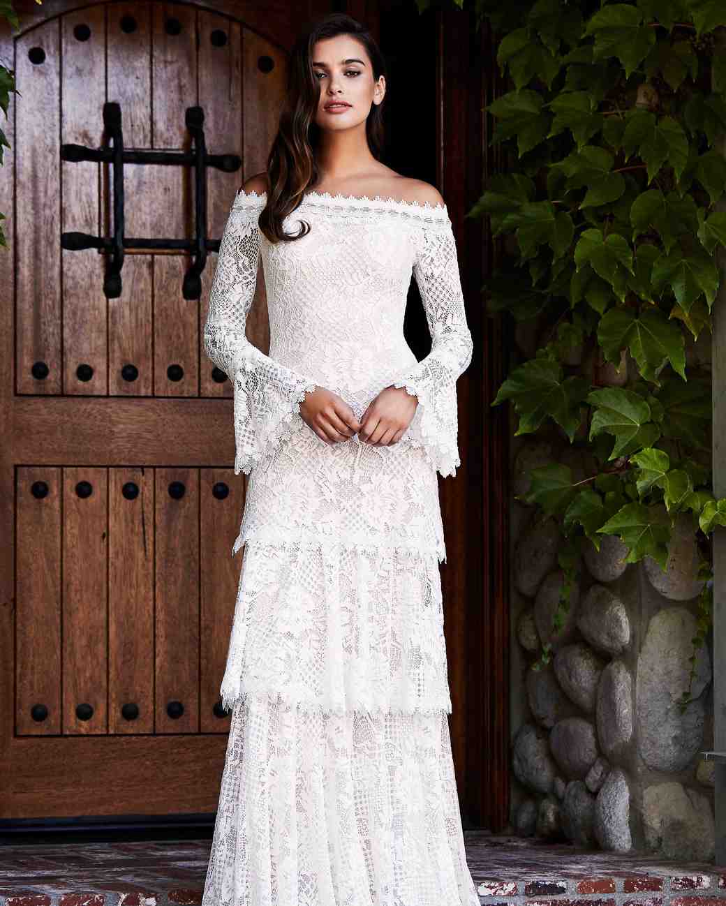 Tadashi Shoji Fall 2018 Wedding Dress Collection Martha Tadashi Shoji Wedding Dress Fall 2018 Tiered Lace Off The Shoulder