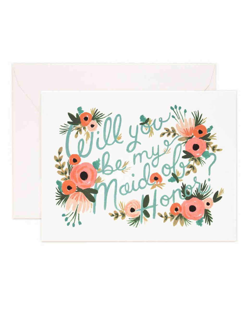 Fun Ways To Ask Your Best Friend To Be Your Maid Of Honor Martha   Maid Of Honor Proposals Rifle Paper Co Card 0918 Vert 