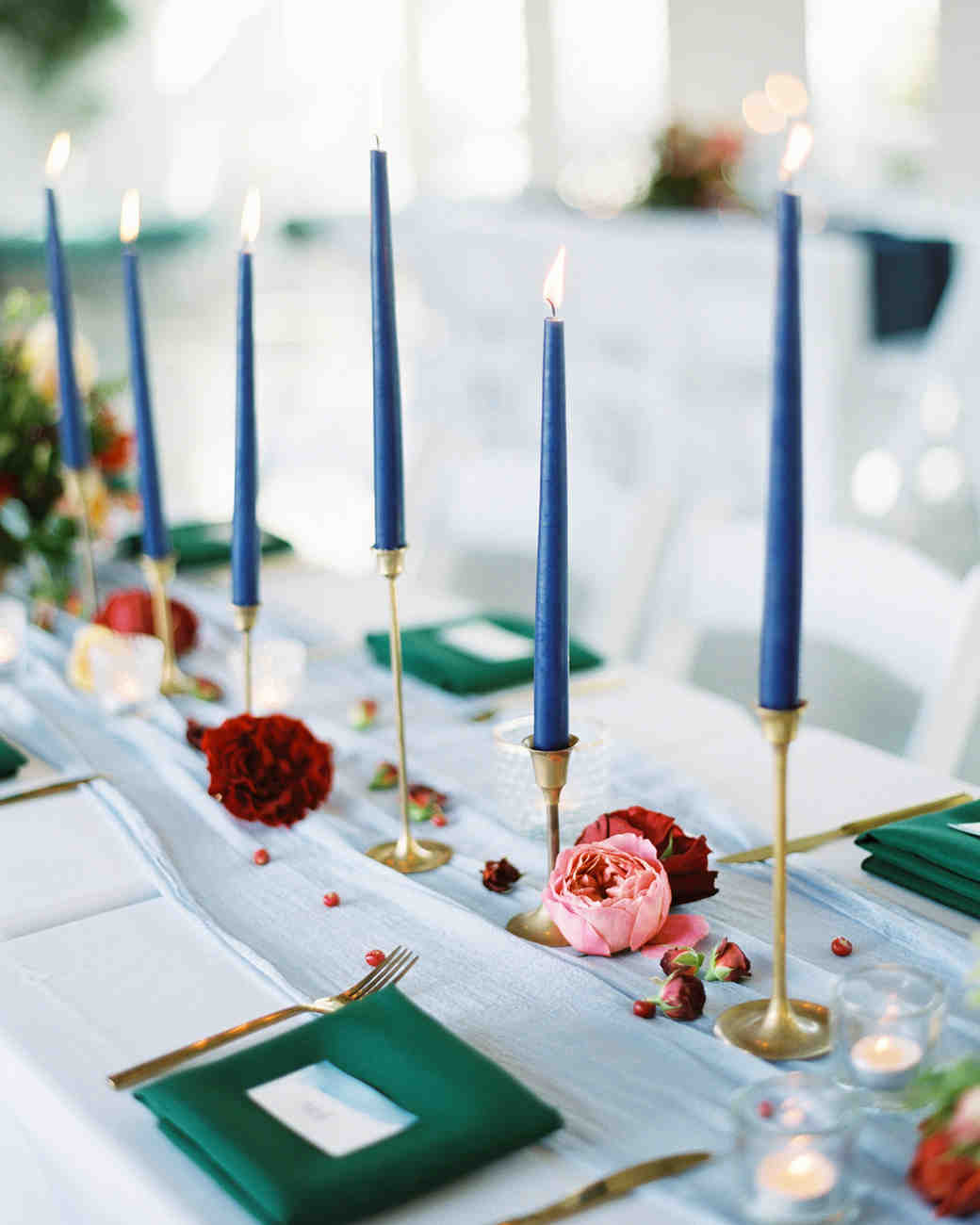 Unique Wedding Color Palettes That Will Set Your Day Apart Unique Wedding Color Palettes Dark Green Blue And Pink Candles Table Setting