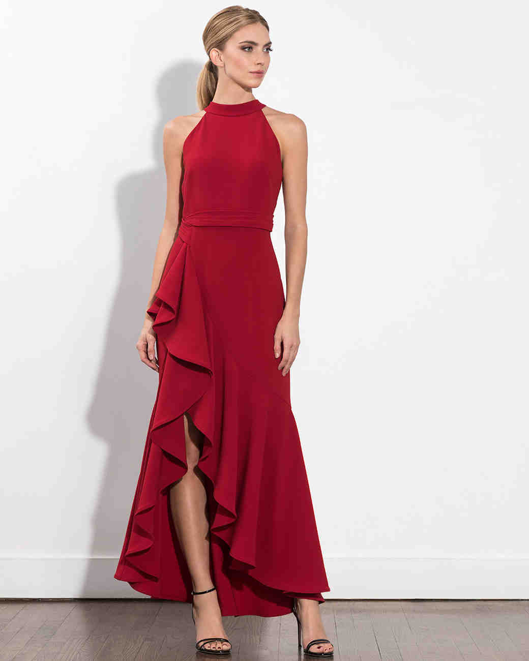 long red dress for wedding guest
