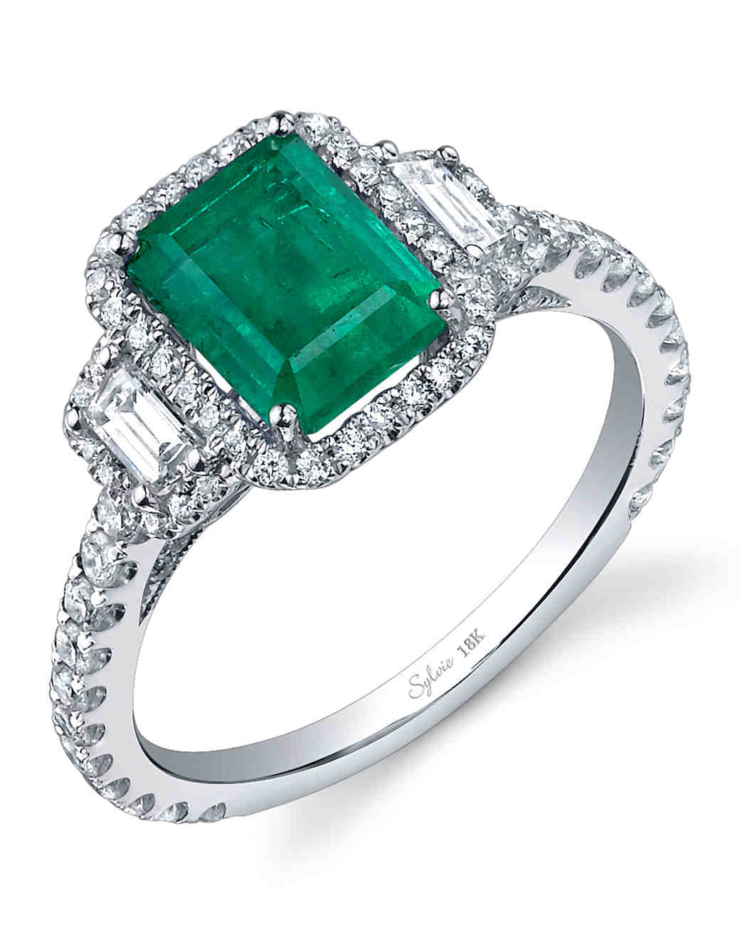 Jared - Natural Emerald Ring 1/5 ct tw Diamonds 10K White Gold