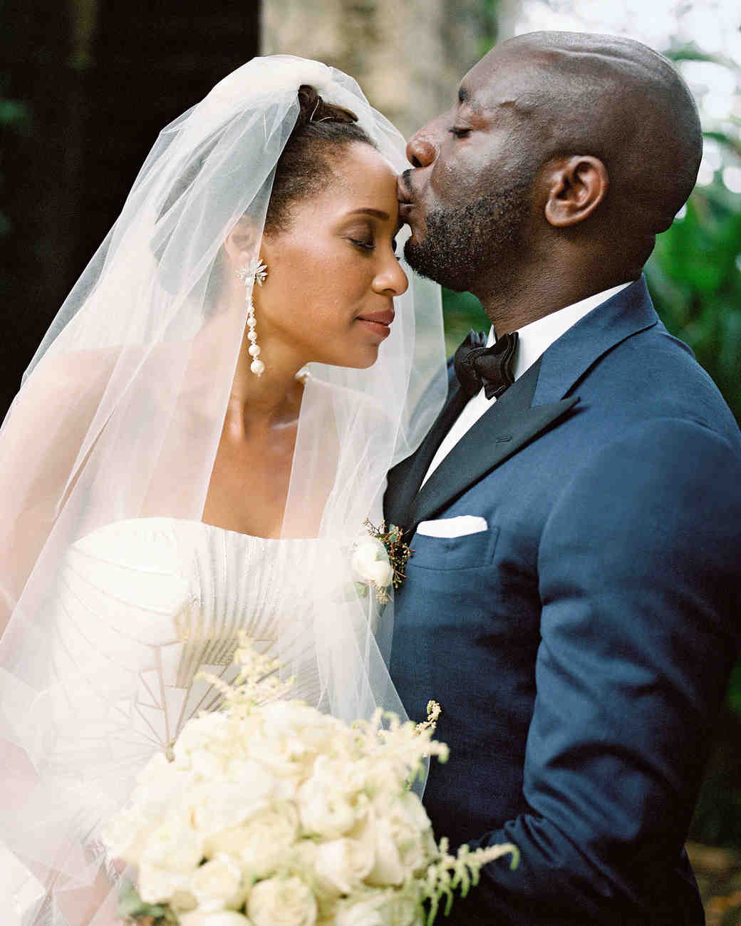 porsha terry wedding jamaica forehead kiss bride groom