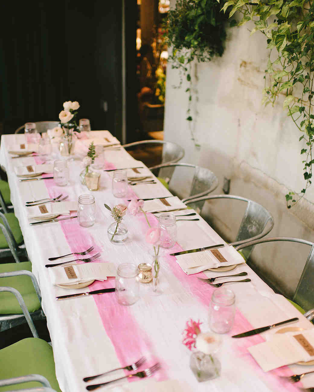 Pink Bridal Shower Ideas And Decorations We Love Martha Stewart Weddings   Pink Bridal Shower Victoria Gloria Table Runner 0918 Vert 