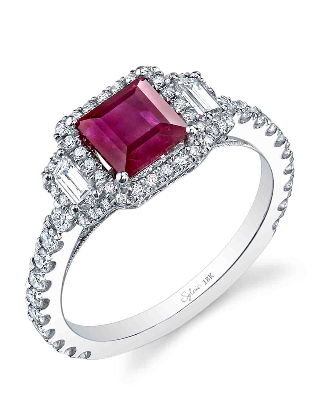 Diamond & Ruby Halo Engagement Ring - Unusual Engagement ...