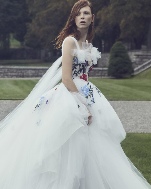 Colorful Wedding Dresses That Make A Statement Down The Aisle Monique Lhuillier Fall 2019 V Neck Ballgown With Colorful Fl Lique