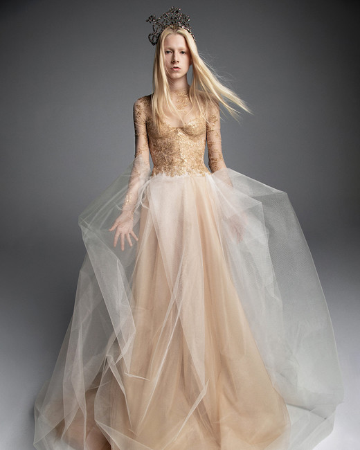 Vera Fall 2019 Wedding Dress Collection Martha Weddings Vera Wedding Dress Champagne Long Sleeved Tulle Skirt