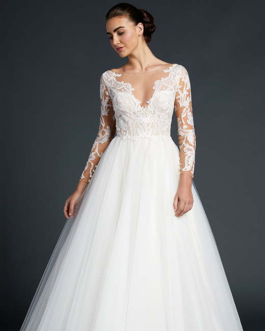 Long Sleeved Wedding Dresses We Love Martha Weddings Blue Willow Wedding Dress Long Sleeves Illusion V Neck Ball Gown