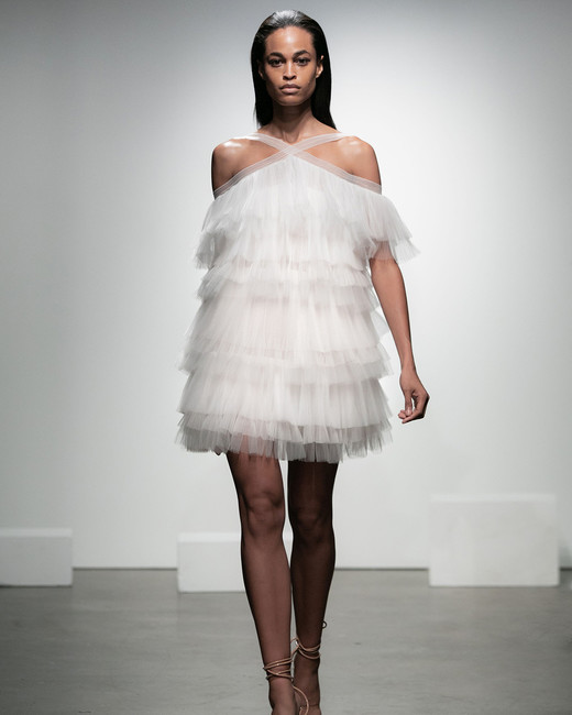 Chic Short Wedding Dresses Martha Weddings Rime Arodaky Fall 2019 Short Tiered A Line Halter Sleeveless Tulle