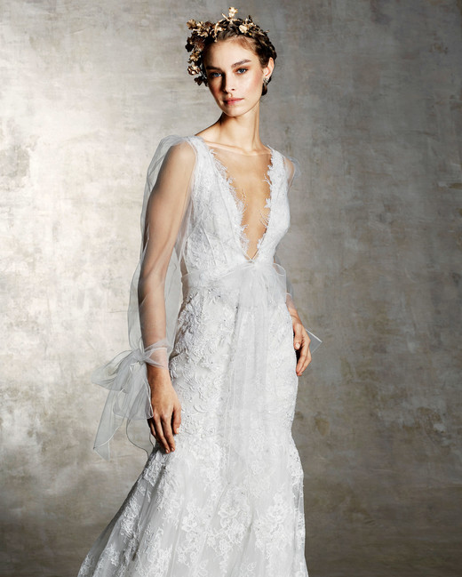 Marchesa Spring 2019 Wedding Dress Collection Martha Weddings Marchesa Lace Sheath Wedding Dress