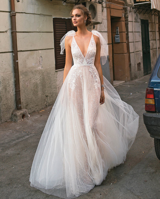 Muse By Berta Fall 2018 Wedding Dress Collection Martha Muse By Berta V Neck Sheer Ball Gown Wedding Dress Fall 2018