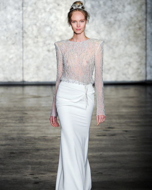 Inbal Dror Fall 2018 Wedding Dress Collection Martha Weddings Inbal Dror Wedding Dress Fall 2018 Sheer Long Sleeves Top
