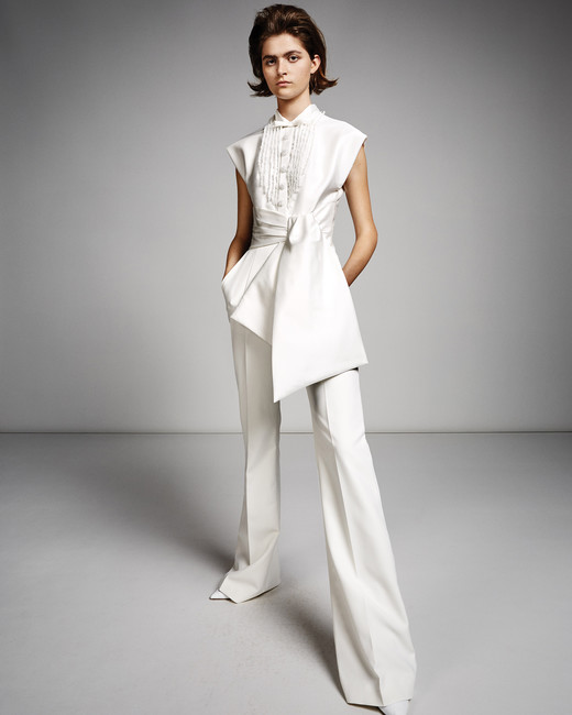 63 Chic Wedding Suits For Brides Martha Weddings Viktor Rolf Marriage Fall 2019 Flared Pants With Belted On Down Short Sleeve Top