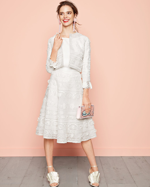 Little White Looks For Every Wedding Event Martha Weddings White Fl Embroidered Skirt Suit Oscar De La A