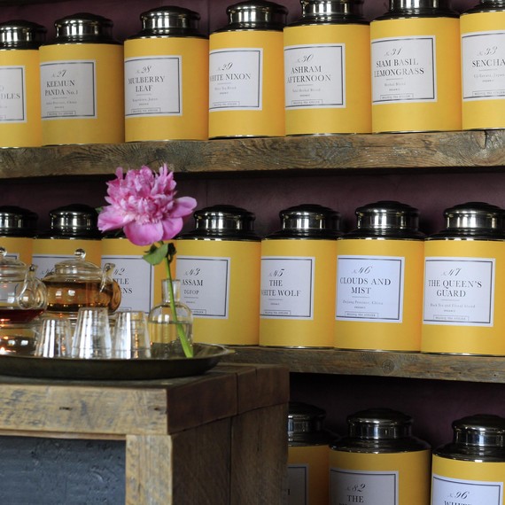 The beautiful yellow tea tins at Bellocq in Greenpoint
