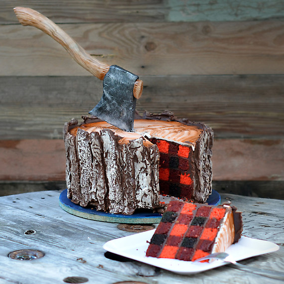 buffalo check axe log cake