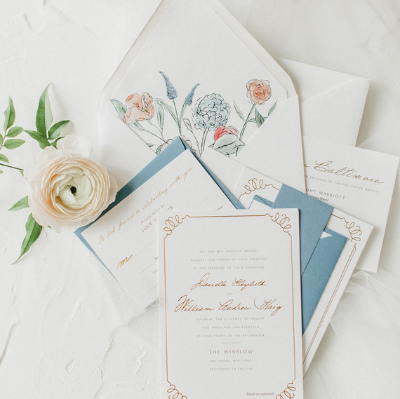 blue and white stationery with floral liner blue and white stationery with floral liner