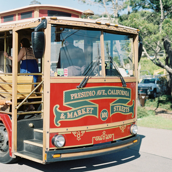 small red trolley for wedding transportation small red trolley for wedding transportation