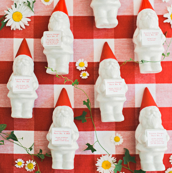carey eric rehearsal dinner gnomes on table carey eric rehearsal dinner gnomes on table