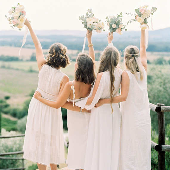 kseniya sadhir wedding italy bridesmaids waving bouquets kseniya sadhir wedding italy bridesmaids waving bouquets