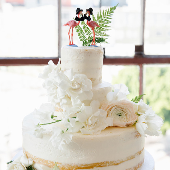 Semi Naked Wedding Cake with Same-Sex Flamingo Topper Semi Naked Wedding Cake with Same-Sex Flamingo Topper