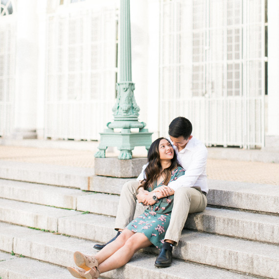 couple on steps engagement photo couple on steps engagement photo